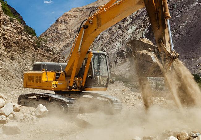 Excavator with Thumb Bucket Attachment